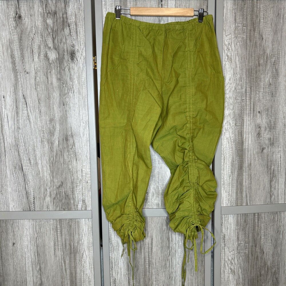 Serrahna Pants Size L Ruched Cotton Lightweight Bohemian Lagenlook Green